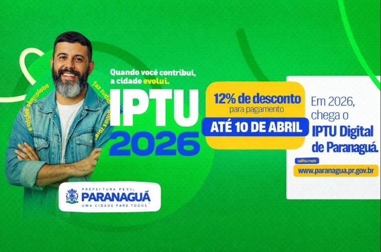 Prazo para pagamento do IPTU 2026 com 12% de desconto termina nesta sexta-feira (10) em Paranaguá