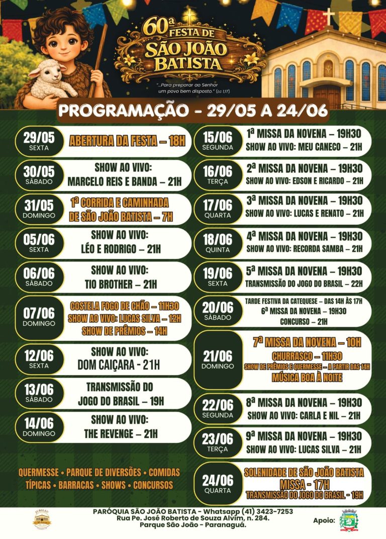 Tradição e Fé: Festa de São João Batista celebra 60 anos com quase um mês de atrações em Paranaguá