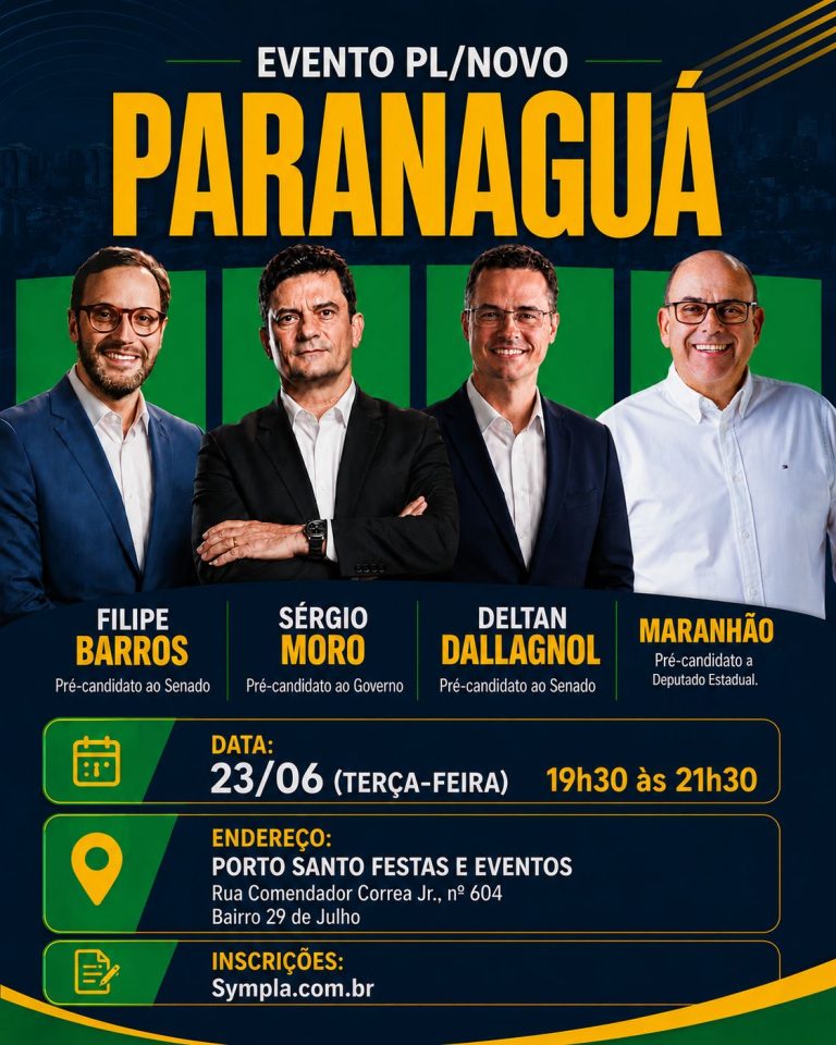 Partidos PL e NOVO reúnem Moro, Dallagnol e lideranças em evento político em Paranaguá
