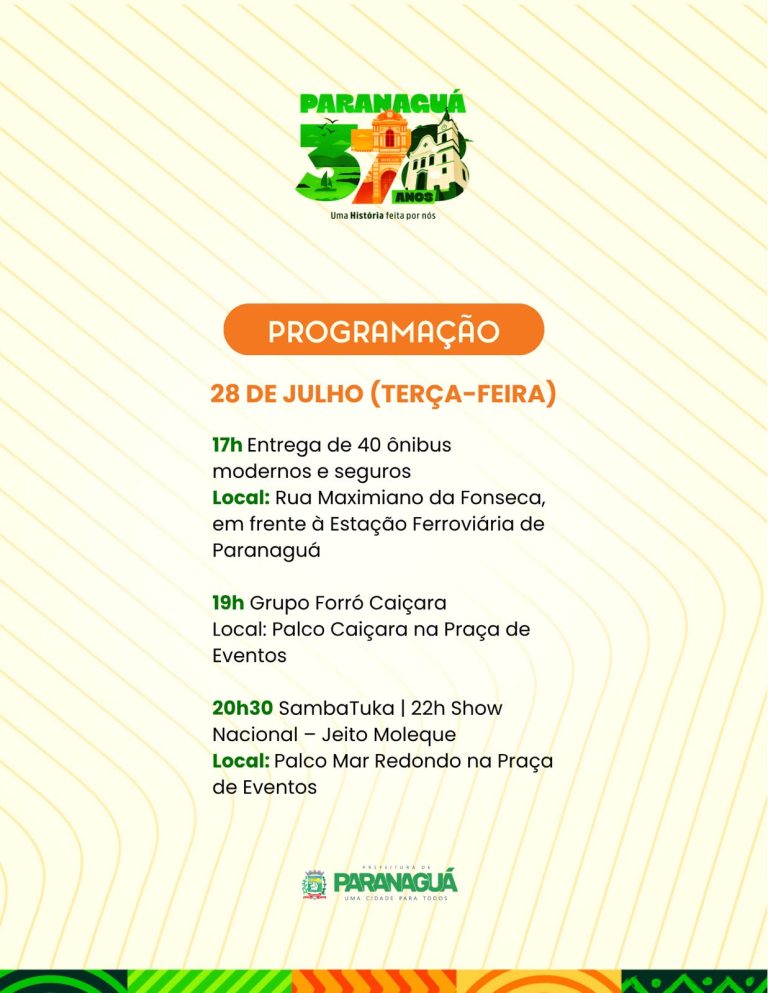 Paranaguá 378 anos: Confira a programação completa com entrega de ônibus, desfile e shows nacionais